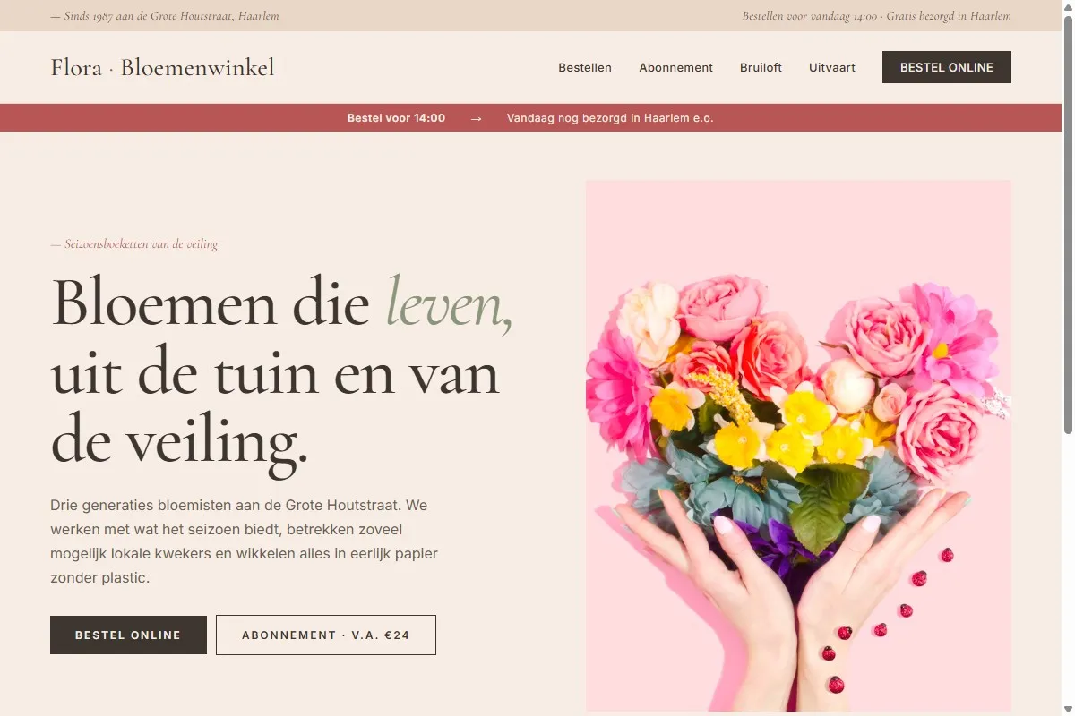 Screenshot van de website van Bloemenwinkel Flora