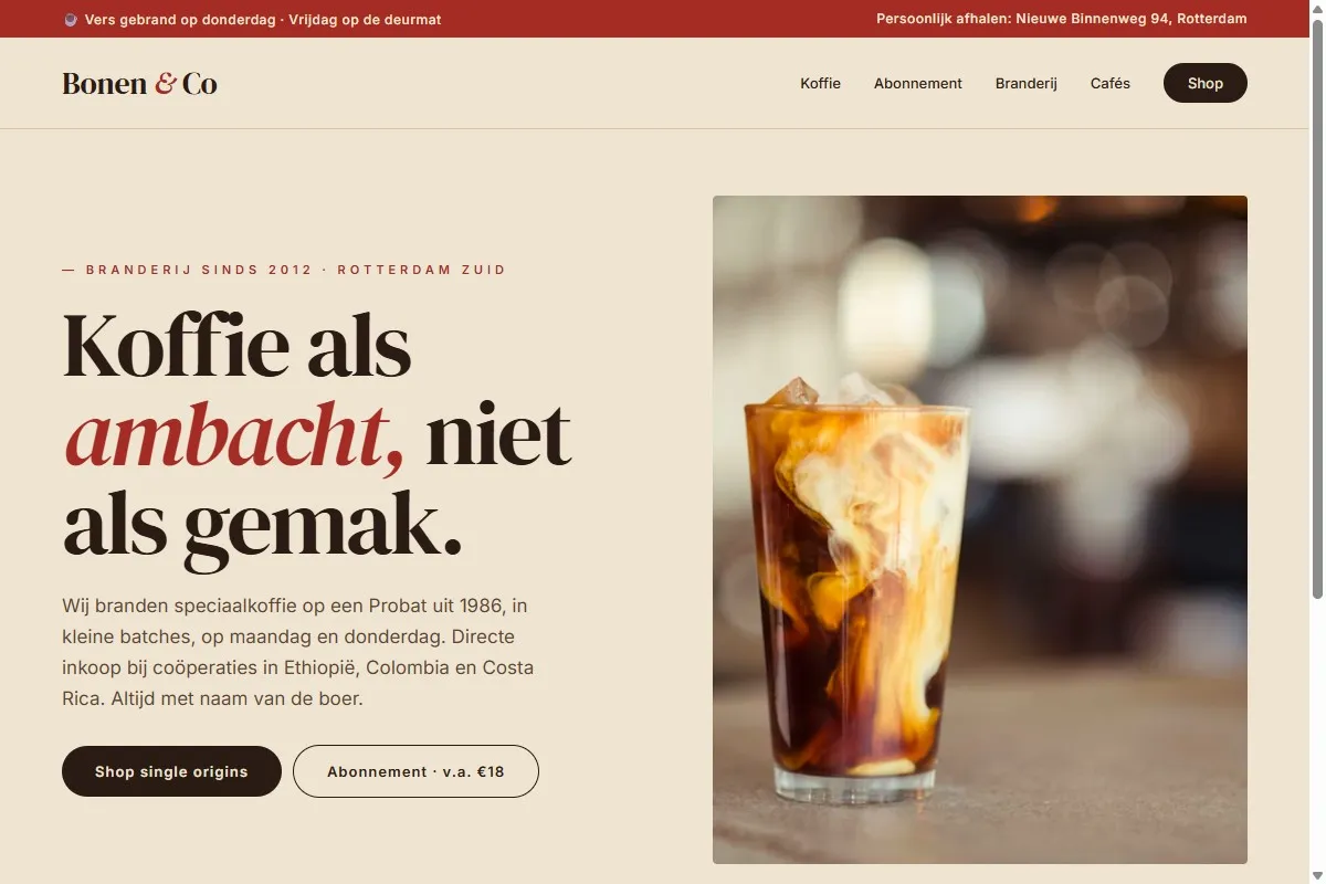 Screenshot van de website van Bonen & Co
