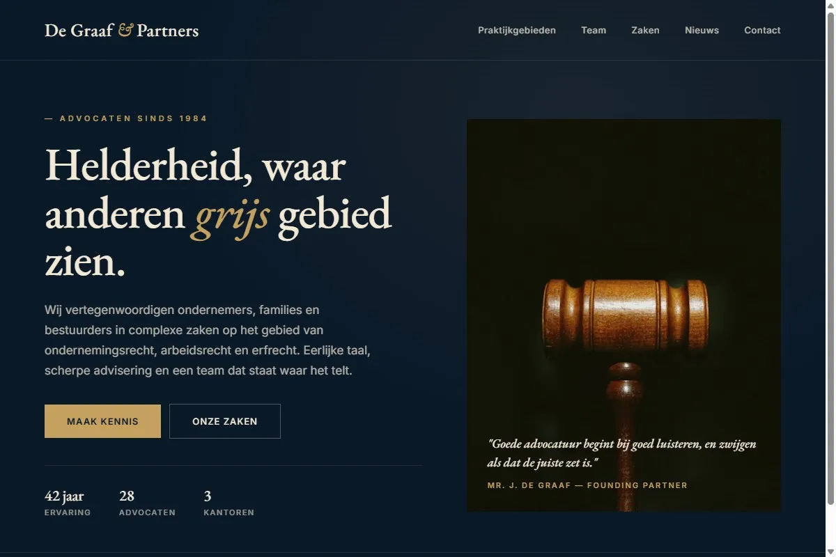 Screenshot van de website van De Graaf & Partners