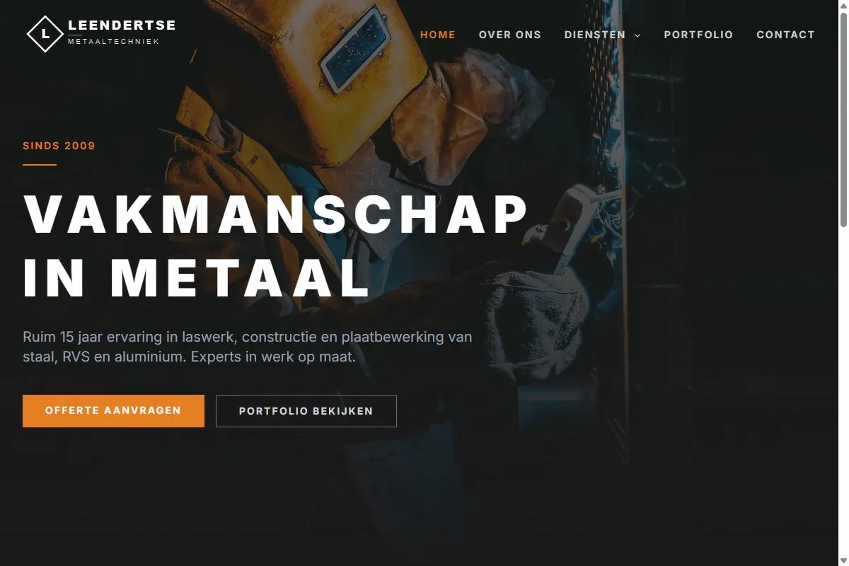 Screenshot van de website van Leendertse Metaaltechniek