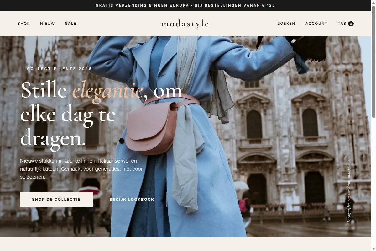 Screenshot van de website van ModaStyle Boutique