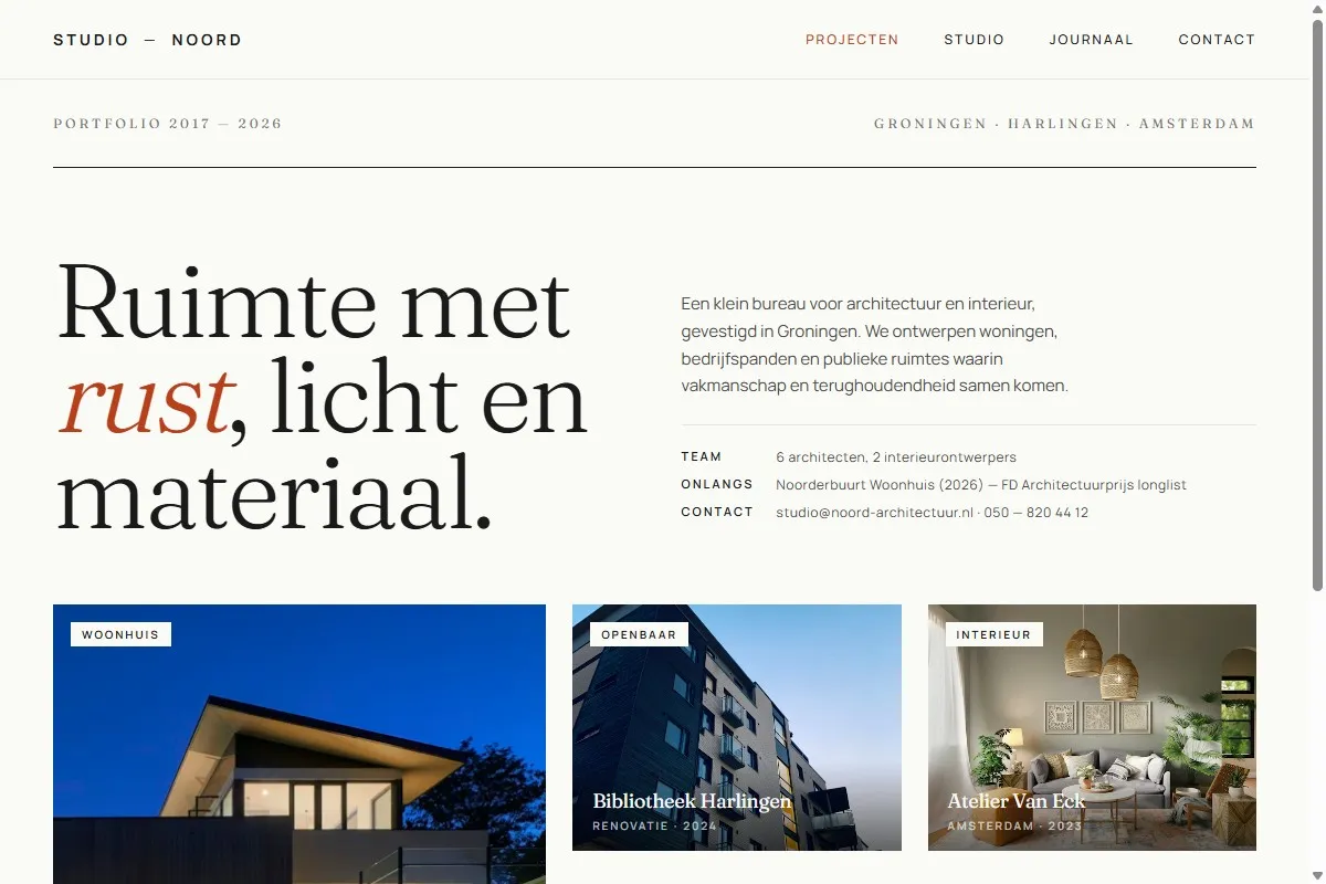 Screenshot van de website van Studio Noord